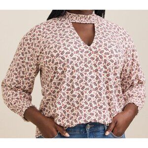 Torrid Ribbed Textured Jersey Choker Neck Smocked Bottom Top Cream 4X NEW